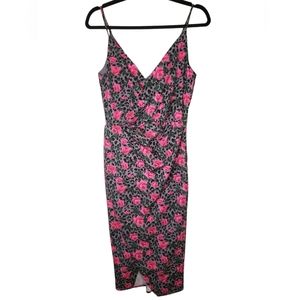 Betsey Johnson Womens Floral Print Side Slit Wrap Midi Dress Gray Pink Size 6